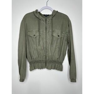 Splendid Bodhi Peplum Jacket Size S Sage Green Linen Blend Hooded Utility